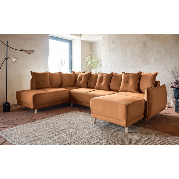 Sulankstoma kampinė sofa iš kordinio velveto raudonos plytų spalvos (su kairiuoju kampu/„U“ formos) Lazy Lukka – Miuform-image-3