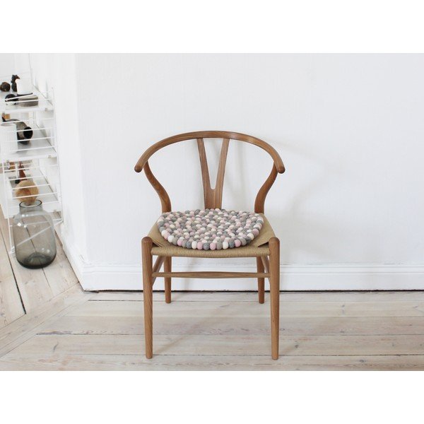 Šviesiai rausvos ir pilkos spalvos vilnos rutuliukų Wooldot kėdės patiesalas, ⌀ 39 cm-image-1