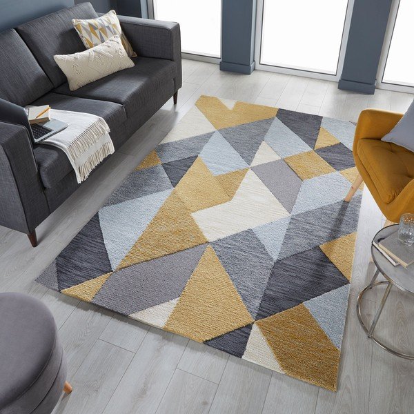 Pilkos ir geltonos spalvos kilimas Flair Rugs Icon, 120 x 170 cm-image-4