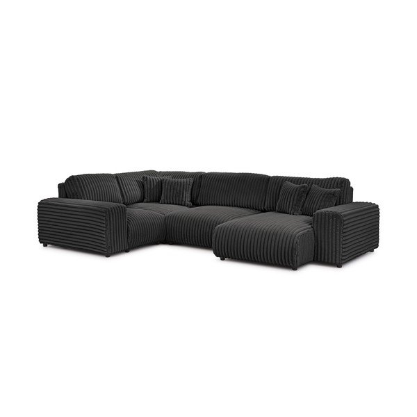 Tamsiai pilkos spalvos kampinė sofa iš kordinio velveto (su kairiuoju kampu/„U“ formos) Justin – Ropez