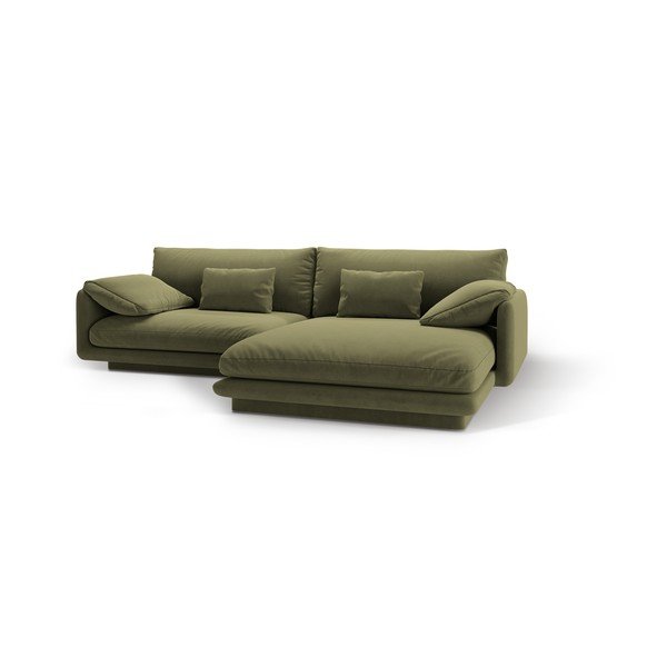 Iš velveto kampinė sofa šviesiai žalios spalvos (su dešiniuoju kampu/su gultu) Torino – Micadoni -image-1