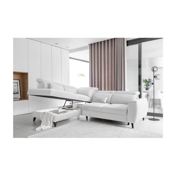 Baltos spalvos iš velveto sulankstoma/su sandėliavimo vieta kampinė sofa (su kairiuoju kampu/„L“ formos) Noble – ELTAP-image-3
