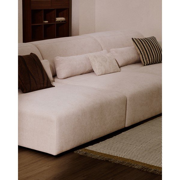 Smėlio spalvos reguliuojama sofa iš šenilinio audinio su gultu 410 cm Lares – Kave Home-image-3