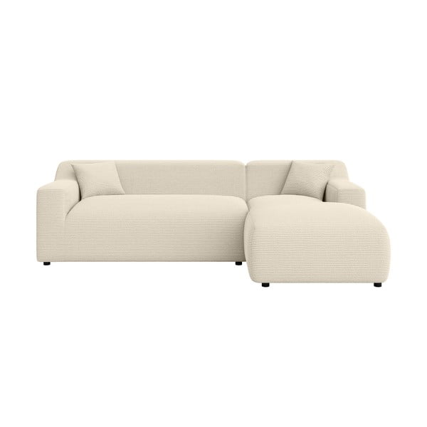 Smėlio spalvos/kreminės spalvos iš kordinio velveto kampinė sofa (su dešiniuoju kampu/su gultu) Martin – Ropez