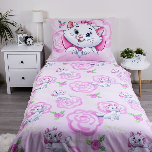 Rožinės spalvos iš medvilnės viengulė vaikiška patalynė 140x200 cm Marie Cat "Pink" – Jerry Fabrics-image-2