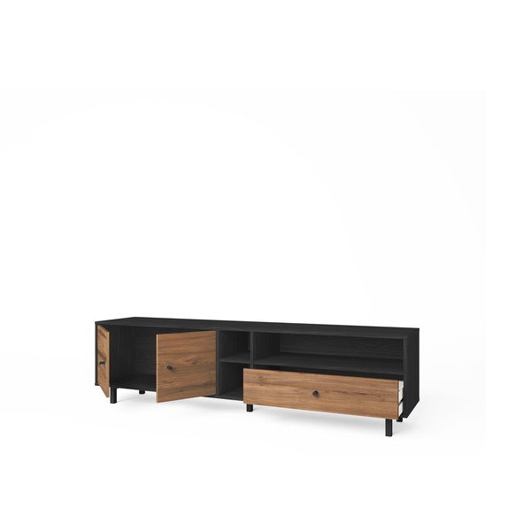 Juodos/natūralios spalvos graikinio riešuto TV staliukas 180x47 cm Roald - Marckeric-image-4