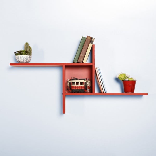 Kelių aukštų sieninė lentyna raudonos spalvos 100 cm Cross – Kalune Design-image-4