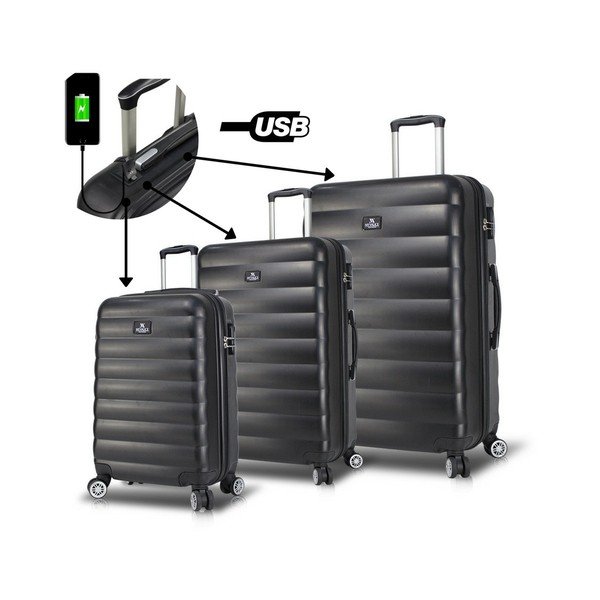 "My Valice RESSO Travel" 3 juodų riedančių lagaminų rinkinys su USB prievadais-image-1