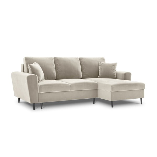 Smėlio spalvos iš velveto sulankstoma/su sandėliavimo vieta kampinė sofa (su dešiniuoju kampu/su gultu) Kyoto – Cosmopolitan Design-image-4