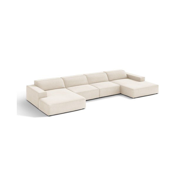 Kreminės spalvos modulinė kampinė sofa iš velveto („U“ formos) Jodie – Micadoni 
