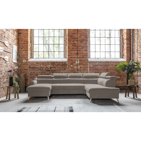 Sulankstoma kampinė sofa iš velveto šviesiai rudos spalvos (su dešiniuoju kampu/„U“ formos) Sweet Harmony – Miuform-image-1
