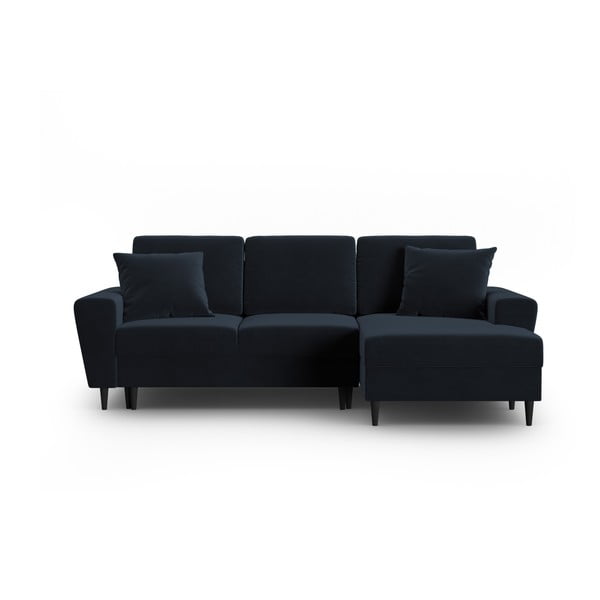 Tamsiai mėlynos spalvos iš velveto sulankstoma/su sandėliavimo vieta kampinė sofa (su dešiniuoju kampu/su gultu) Kyoto – Cosmopolitan Design