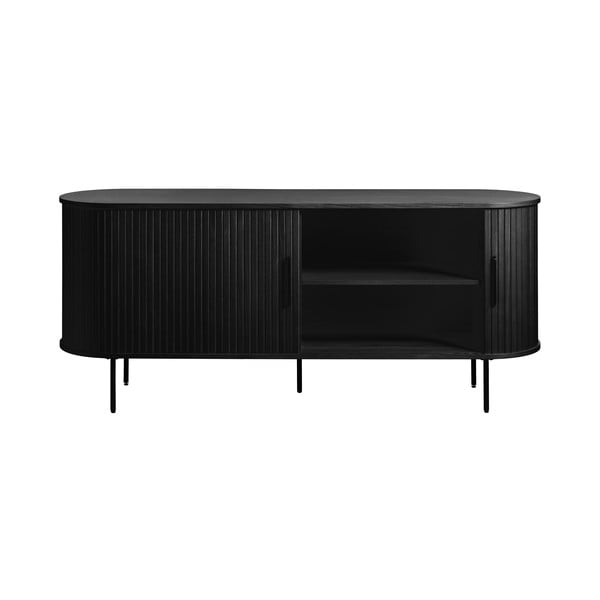 Žema šoninė spintelė juodos spalvos iš ąžuolo su stumdomomis durimis 76x180 cm Nola – Unique Furniture-image-3