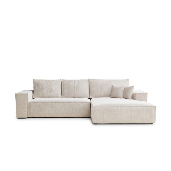 Kreminės spalvos sulankstoma/su sandėliavimo vieta kampinė sofa iš šenilinio audinio (su dešiniuoju kampu/su gultu) Maze – Maison de Rêve