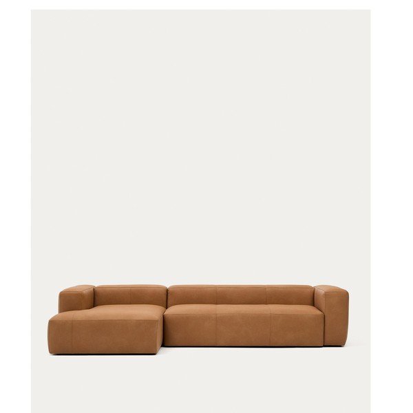 Rudos spalvos kampinė sofa iš odos (su kairiuoju kampu/su gultu) Blok – Kave Home