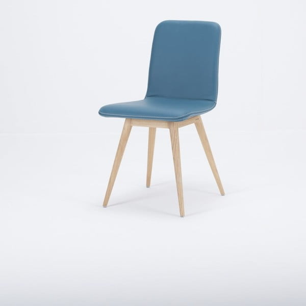 Valgomojo kėdė, pagaminta iš ąžuolo masyvo su turkio spalvos odos "Gazzda Ena" sėdyne