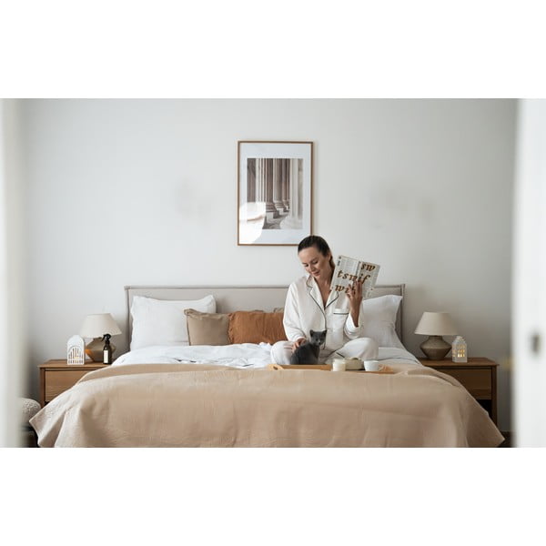 Smėlio spalvos dvigulė lova Bobochic Paris Sary Dark, 180 x 200 cm-image-1