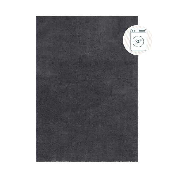 Skalbiamas iš perdirbto pluošto kilimas tamsiai pilkos spalvos 80x150 cm Fluffy – Flair Rugs