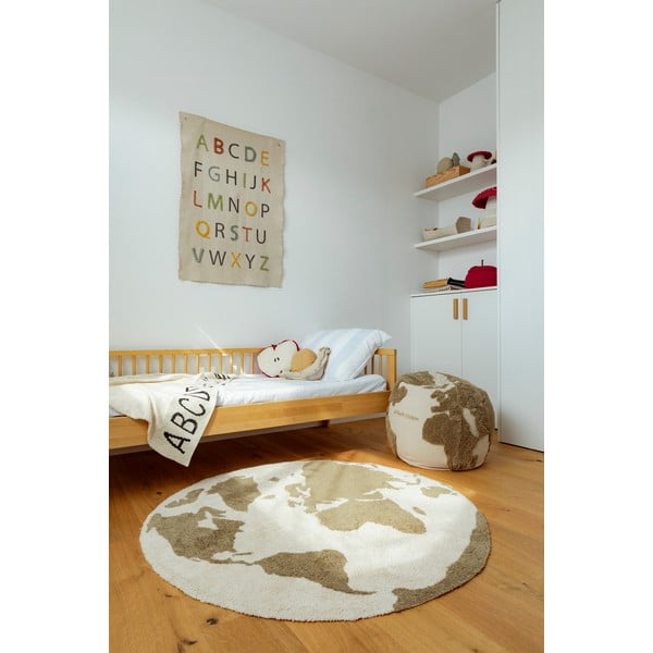 Skalbiamas/rankų darbo žalios spalvos/kreminės spalvos iš medvilnės vaikiškas kilimas ø120 cm World Map – Lorena Canals-image-3