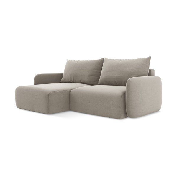 Taupe spalvos sulankstoma/su sandėliavimo vieta kampinė sofa iš velveto (su kairiuoju kampu/su gultu) Kalena – Makamii-image-2