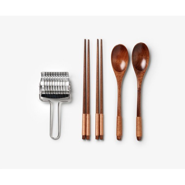 Mėlynos spalvos valgymo lazdelių rinkinys iš nerūdijančio plieno/bambukinis 2 žmonėms The Essentials - Ramen Tools – Printworks-image-3