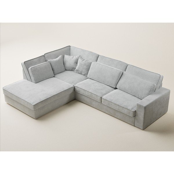 Šviesiai pilkos spalvos kampinė sofa iš šenilinio audinio (su kairiuoju kampu/„L“ formos) Kirou – Maison de Rêve-image-3