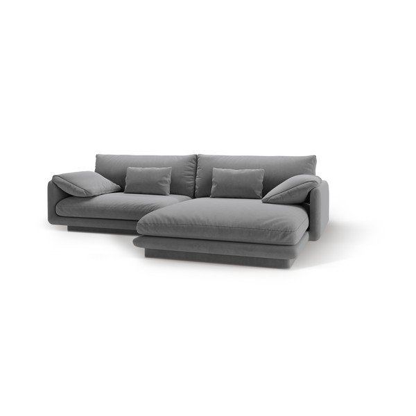 Iš velveto kampinė sofa šviesiai pilkos spalvos (su dešiniuoju kampu/su gultu) Torino – Micadoni -image-1