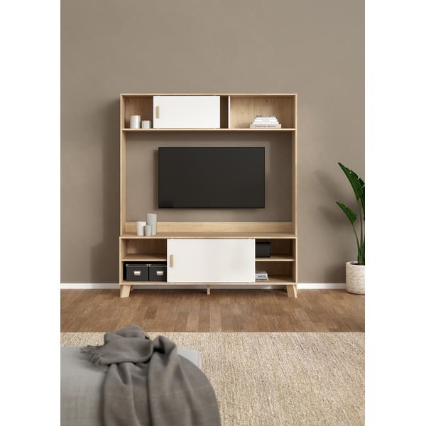 Baltos spalvos/natūralios spalvos TV spintelių komplektas iš ąžuolo 159x181x48 cm Ikast – Tvilum-image-2