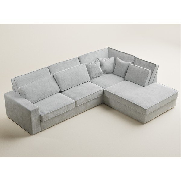 Šviesiai pilkos spalvos kampinė sofa iš šenilinio audinio (su dešiniuoju kampu/„L“ formos) Kirou – Maison de Rêve-image-3