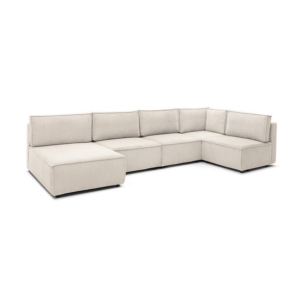 Kampinė sofa kreminės spalvos iš kordinio velveto („U“ formos/kintama) Nihad modular – Bobochic Paris-image-3