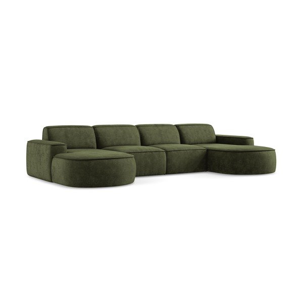 Žalios spalvos iš šenilinio audinio kampinė sofa („U“ formos) Omao – Makamii-image-3