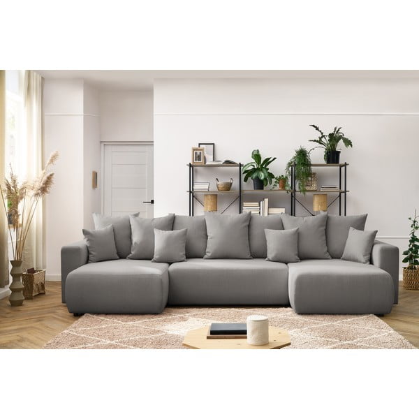Šviesiai pilka U formos sofa-lova Envy - Bobochic Paris-image-1