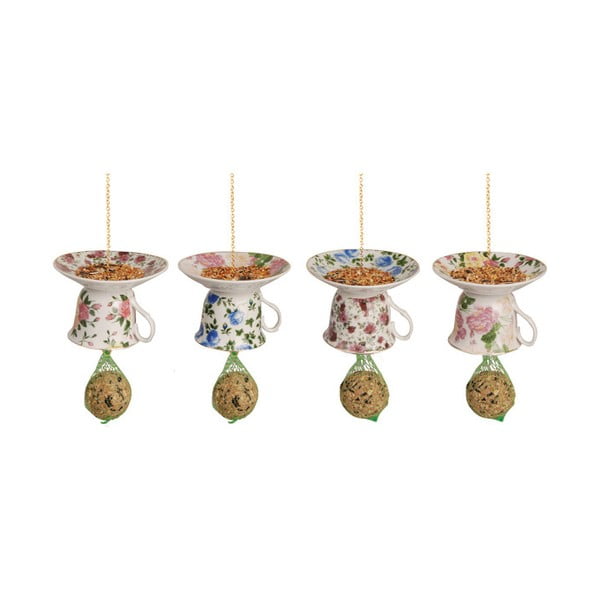 4 porcelianinių pakabinamų lesyklėlių su lajaus kamuoliuku rinkinys Esschert Design Sweetie