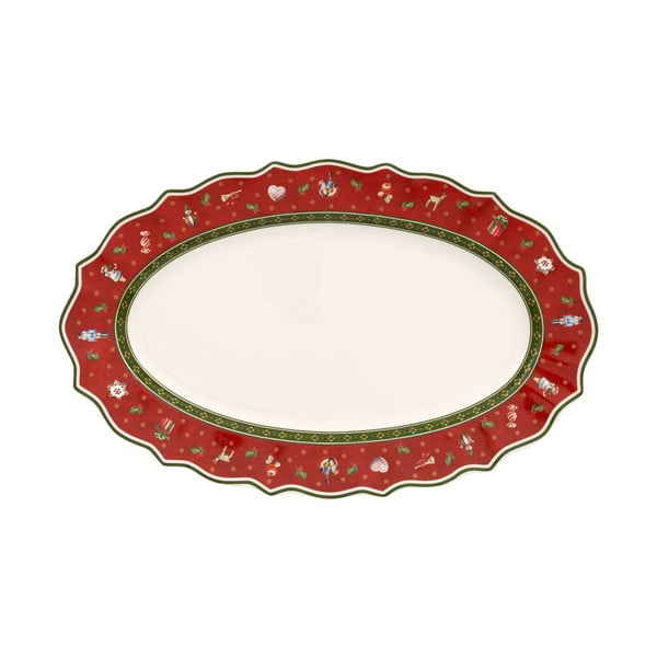 Raudona porcelianinė lėkštė su kalėdiniu motyvu Villeroy & Boch, 38 x 23,5 cm