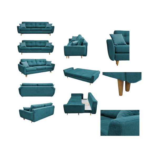 Turkio spalvos sofa lova su šviesiomis kojomis Mazzini Sofos Rose-image-2