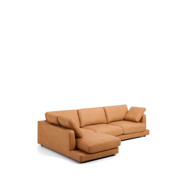 Rudos spalvos kampinė sofa iš odos (su kairiuoju kampu/su gultu) Gala – Kave Home-image-2