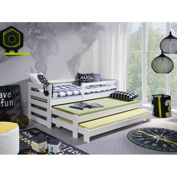 Balta vaikiška lova iš pušies medienos su ištraukiama lova 80x180 cm Rico - Lano Meble-image-1