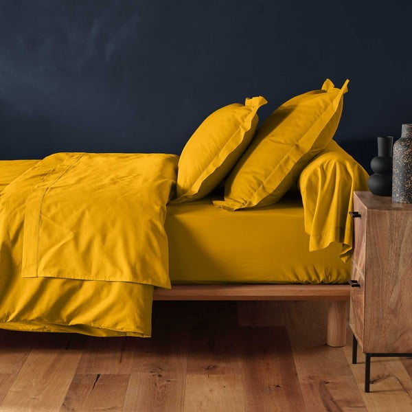 Geltonos spalvos iš medvilnės paklodė su guma 160x200 cm Lina – douceur d'intérieur-image-1