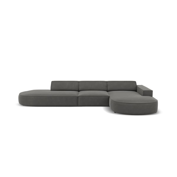 Pilka aksominė kampinė sofa (dešinysis kampas) Jodie - Micadoni Home