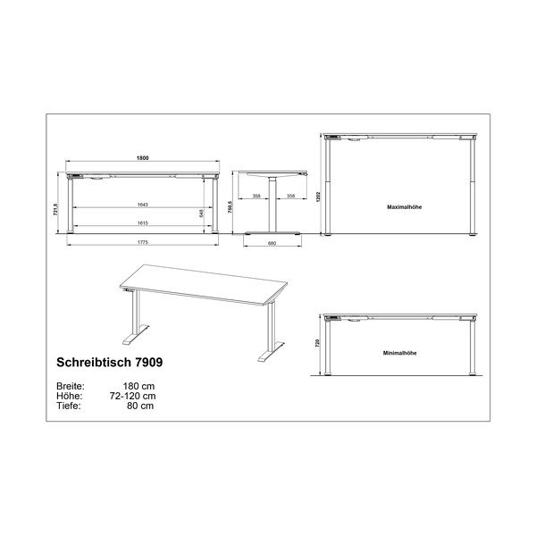 Elektra reguliuojamas aukštis reguliuojamas darbo stalas su ąžuolo dekoro stalviršiu 80x180 cm Lissabon – Germania-image-2