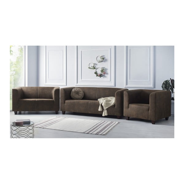 2 tamsiai rudos spalvos sofos ir fotelio komplektas Bobochic Paris Django Preston