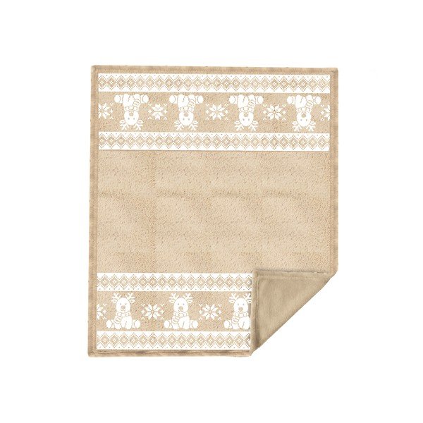 Smėlio spalvos iš flanelės antklodė ir pledas su Kalėdų motyvu 130x160 cm XMAS – Tiseco Home Studio