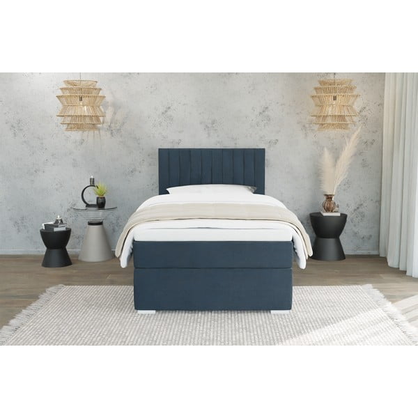 Viengulė lova tamsiai mėlynos spalvos audiniu dengta su sandėliavimo vieta su lovos grotelėmis 100x200 cm Bunny – Ropez-image-2