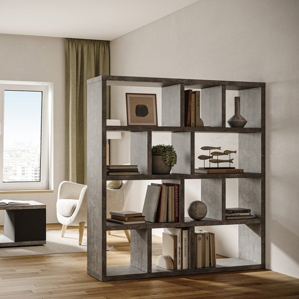 Knygų spinta  pilkos spalvos su betono dekoru 150x159 cm Berlin – TemaHome-image-1