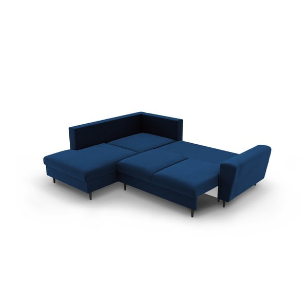 Mėlynos spalvos iš velveto sulankstoma/su sandėliavimo vieta kampinė sofa (su kairiuoju kampu/„L“ formos) Kyoto – Cosmopolitan Design-image-4