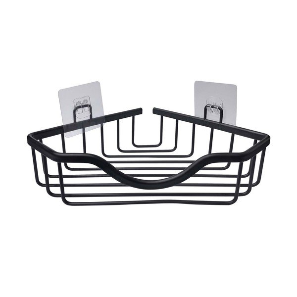 Su montavimu be gręžimo/kampinė matinės juodos spalvos iš aliuminio vonios lentyna Filaire Aluminium – douceur d'intérieur