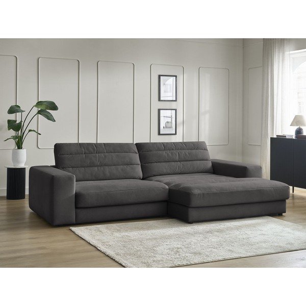 Antracito spalvos kampinė sofa iš velveto (su dešiniuoju kampu/su gultu) Sierra – Bobochic Paris-image-1