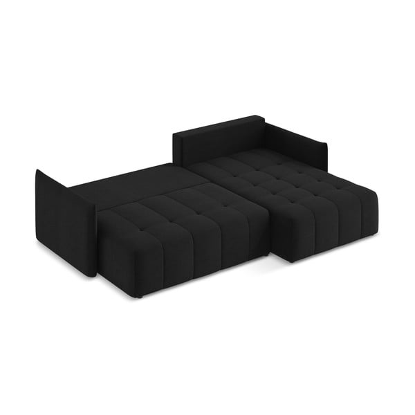 Juodos spalvos sulankstoma/su sandėliavimo vieta kampinė sofa (su dešiniuoju kampu/su gultu) Moku – Makamii-image-4