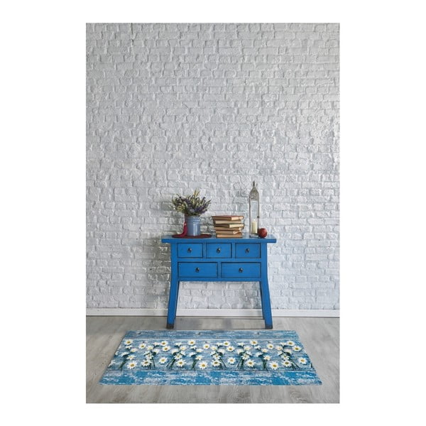 Mėlynas labai atsparus "Floorita Camomilla" kilimėlis, 58 x 140 cm