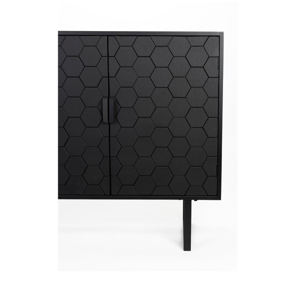Iš pušies masyvo žema šoninė spintelė juodos spalvos 135x90 cm Linc – White Label-image-3